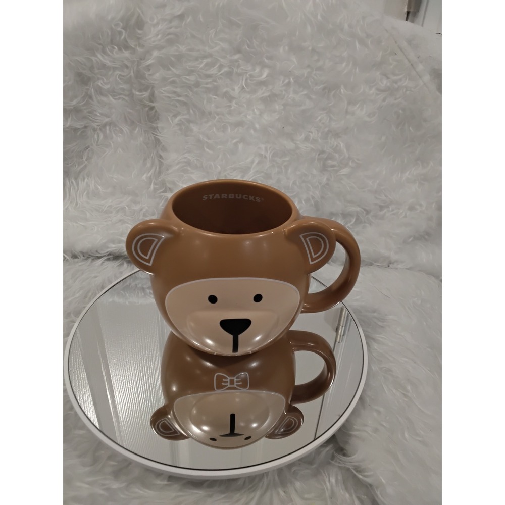 Starbucks Bearista Bear Ceramic Coffee Mug 14oz Tan Brown 3D Ears Bow Tie NEW